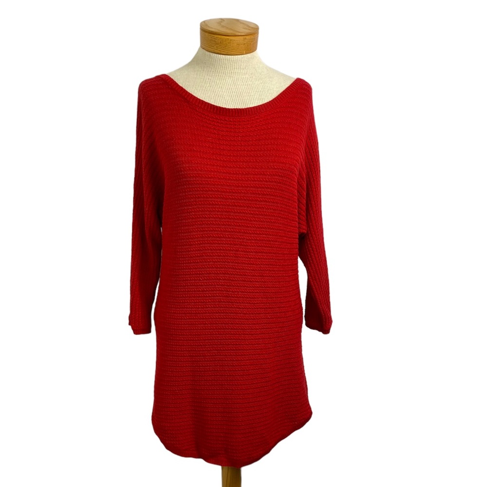 Isaac Mizrahi Live! Dropped Shoulder Ribbed Stitch Sweater-Red-Small